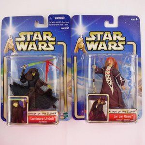 Star Wars Attack of the‎ Clones Hasbro 2000 Jar Jar Binks & Luminara New